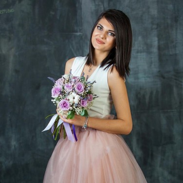 Букет из роз, лаванды и хлопка. Серия Магия любви