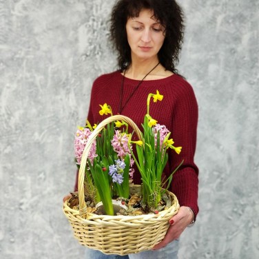 Корзина с гиацинтами и нарциссами Лесная
