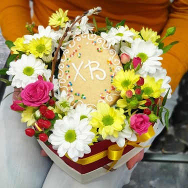 Композиция из хризантемы с вербой Праздничная