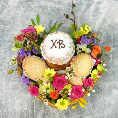 Композиция из роз и вербы - Пасхальная