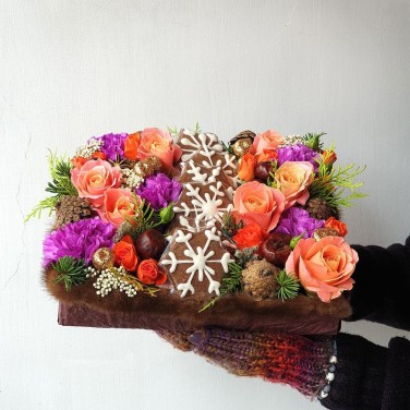 Зимняя композиция с печеньями Счастливые Мышки