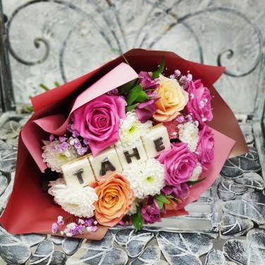 Авторский букет из роз, хризантем, гипсофиллы ТАНЕ