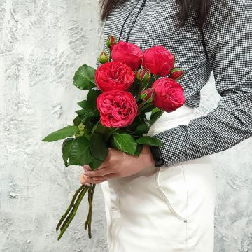 5 пионовидных роз Ред Пиано