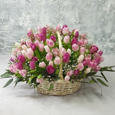 Большая шикарная корзина тюльпанов