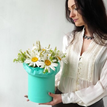 Шляпная коробка с ромашками и пшеницей - Ромашковое утро