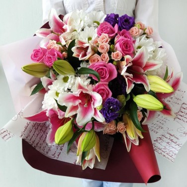 Большой букет из лилий, роз и хризантем - Праздник