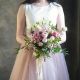 Розовый букет невесты из пионовидных роз, астильбы и зелени
