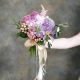 Сиреневый букет невесты из скабиозы, роз, гортензии Звуки Танго