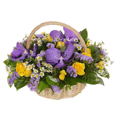 Корзина из роз и орхидей ванда