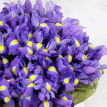 51 ирис в шляпной коробке