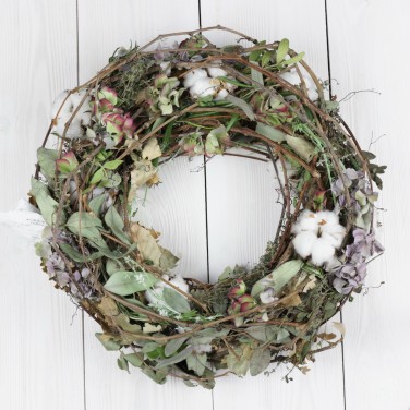 Венок из хлопка и сухоцветов