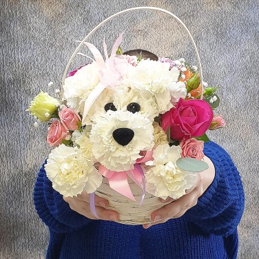 Цветочная корзина Щенок Татошка