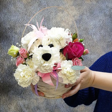 Цветочная корзина Щенок Татошка