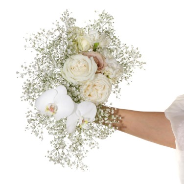 Воздушный свадебный букет с орхидеями