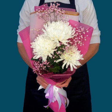 Моно-букет из белых крупных хризантем