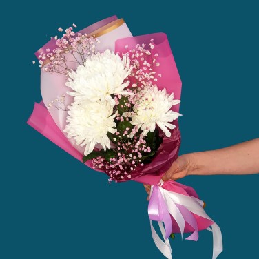 Моно-букет из белых крупных хризантем