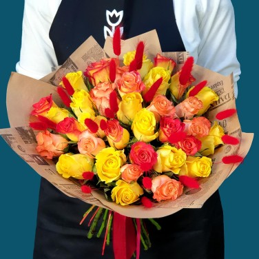 Огненный восход букет из роз