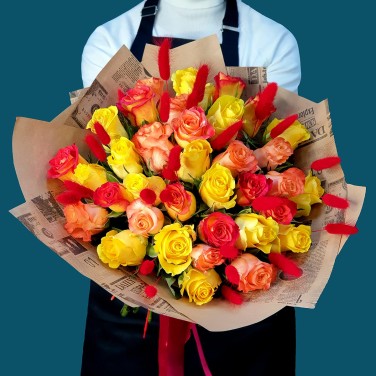 Огненный восход букет из роз