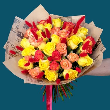 Огненный восход букет из роз