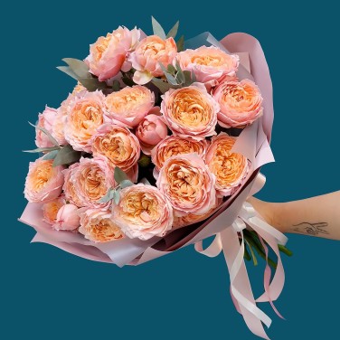 Персиковая Мия букет пионовидных роз