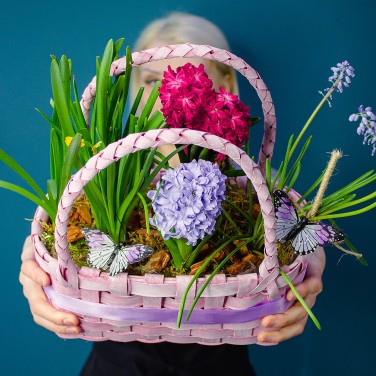 Весенняя корзина с цветущими луковичными