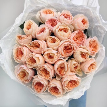 Букет из 25 персиковых пионовидных роз