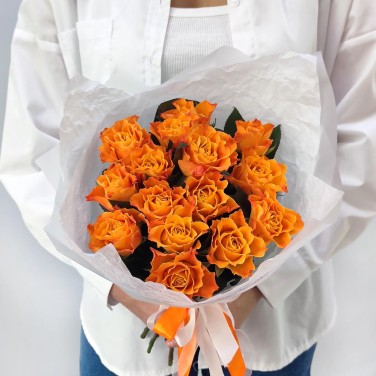 Рыжее солнце - 15 роз в монобукете