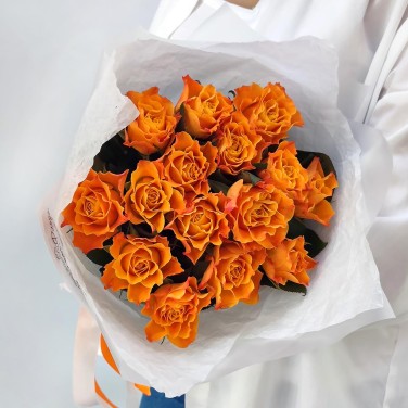 Рыжее солнце - 15 роз в монобукете
