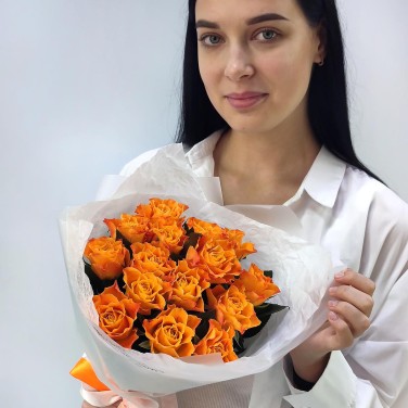 Рыжее солнце - 15 роз в монобукете