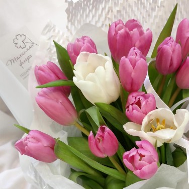Розовые и белые тюльпаны 15