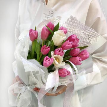 Розовые и белые тюльпаны 15