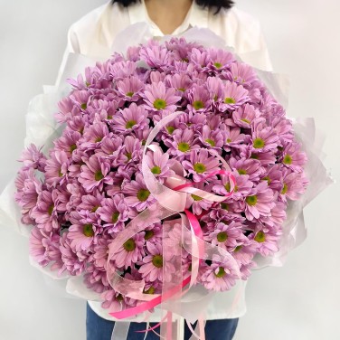 Розовая карусель букет из 15 хризантем