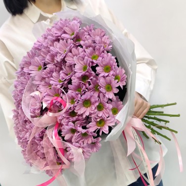 Розовая карусель букет из 15 хризантем