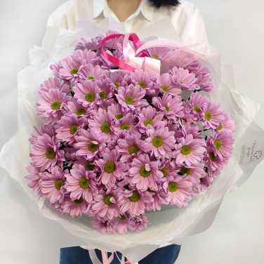 Розовая карусель букет из 9 хризантем