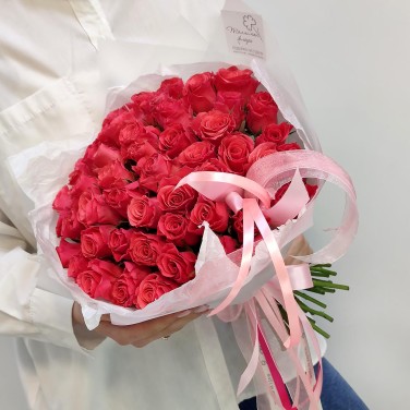 Розовый подарок букет из 51 розы