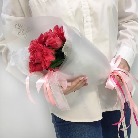 Розовый подарок букет из 9 роз