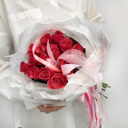 Розовый подарок букет из 15 роз