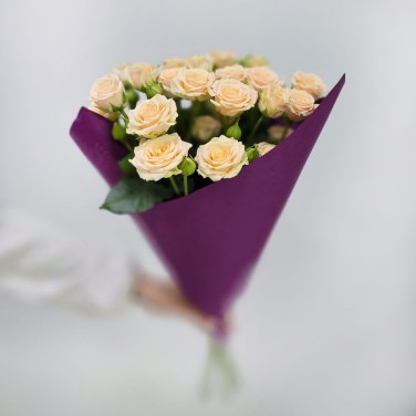 Букет из кремовой кустовой розы в упаковке