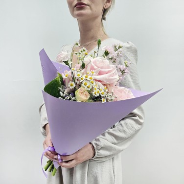 Букет авторский с розовой французской розой