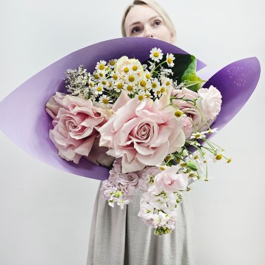 Букет авторский с розовой французской розой