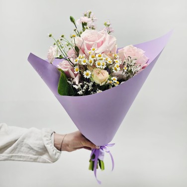 Букет авторский с розовой французской розой
