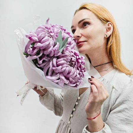 Моно букет хризантем Лиловый сон