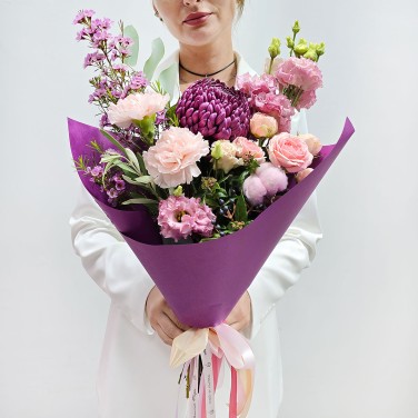 Лиловость ласковых встреч букет с бургунди