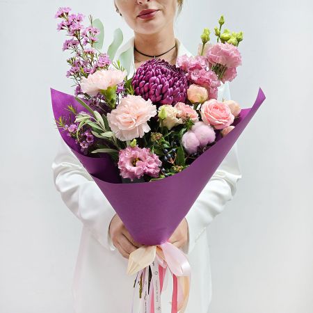 Лиловость ласковых встреч букет с бургунди
