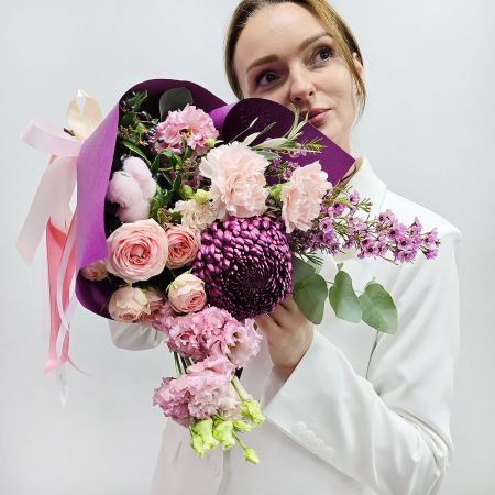 Лиловость ласковых встреч букет с бургунди