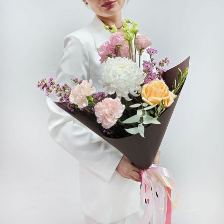 Осень розовых воспоминаний букет с хризантемой