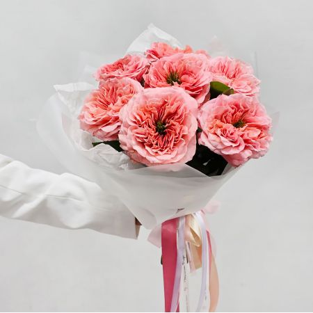 Пионовидные розы мандарин 7 шт