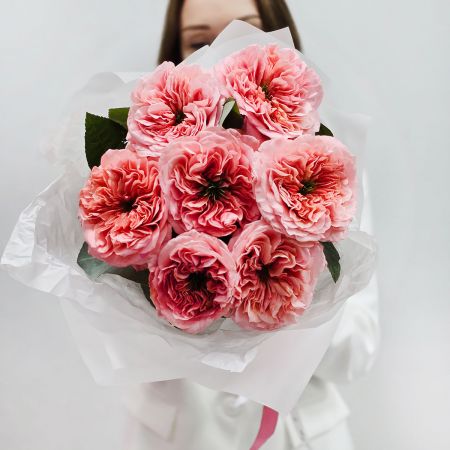 Пионовидные розы мандарин 7 шт