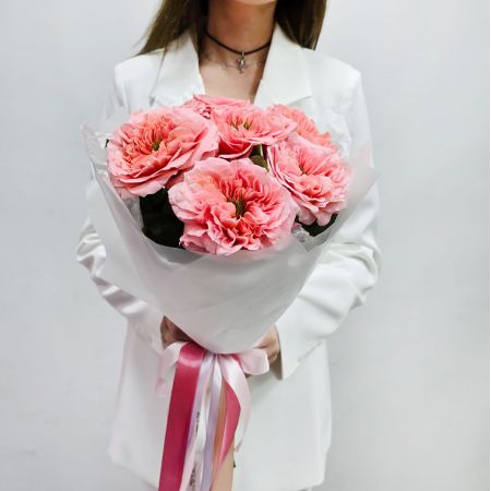 Пионовидные розы мандарин 7 шт