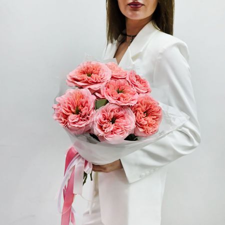 Пионовидные розы мандарин 7 шт